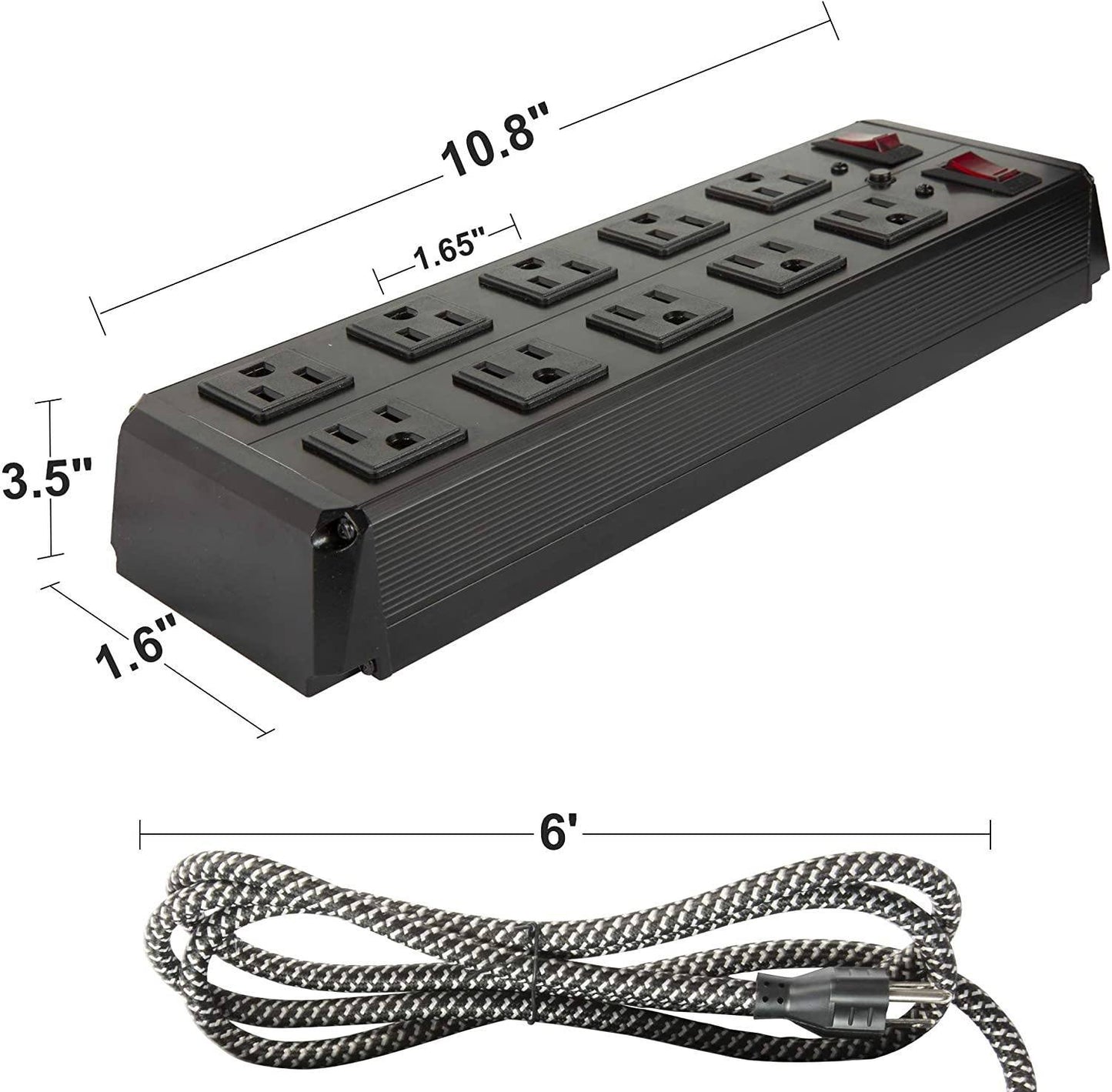 Bosonshop Surge Protector Power Strip with Outlets  Ports 6-Foot Cord for Home, Office -Black