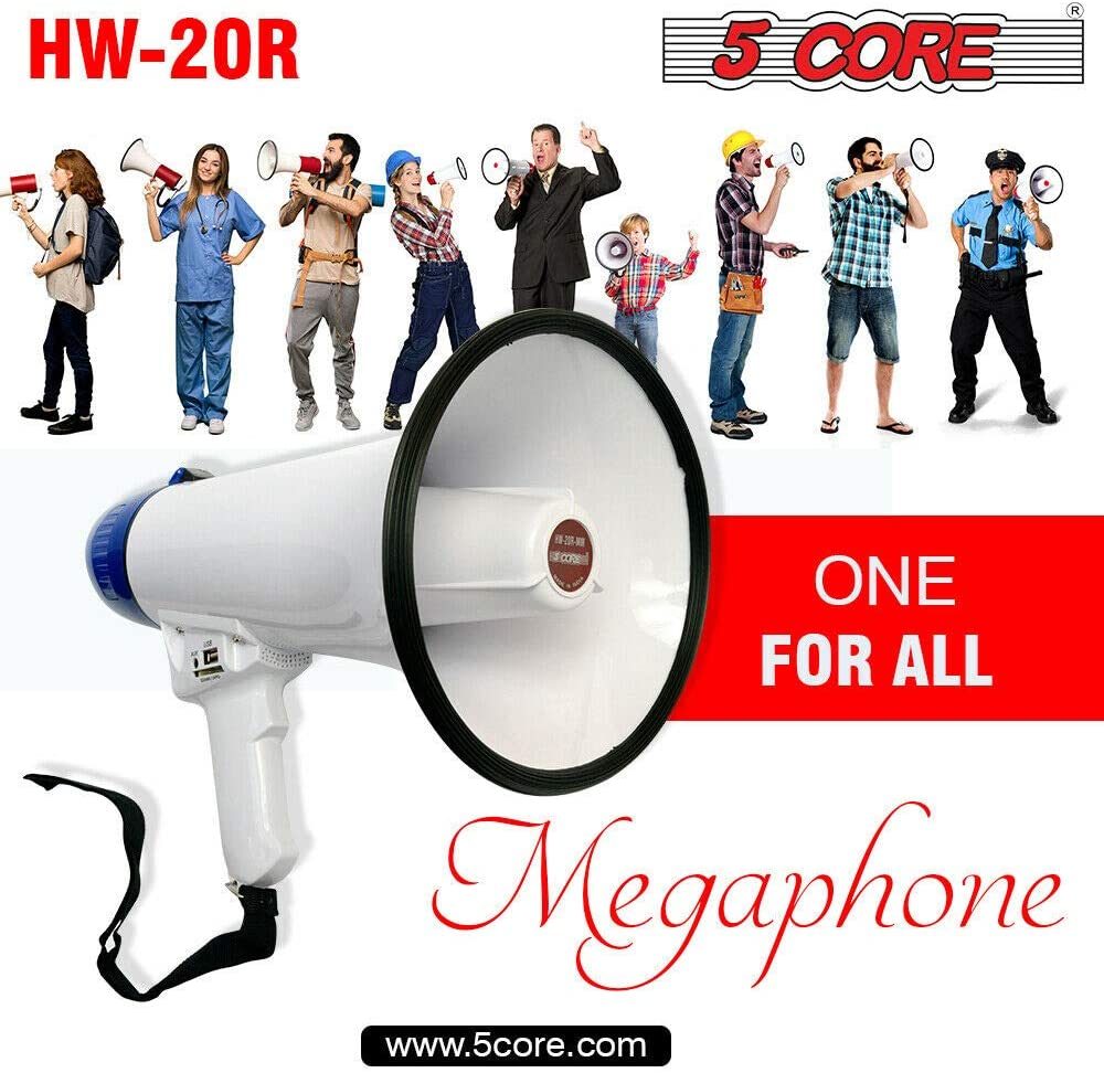 Megaphone Handheld Bullhorn Cheer Loudspeaker Bull Horn Speaker Megaphono Siren Sling Strap Portable 5Core 20R-USB WOB