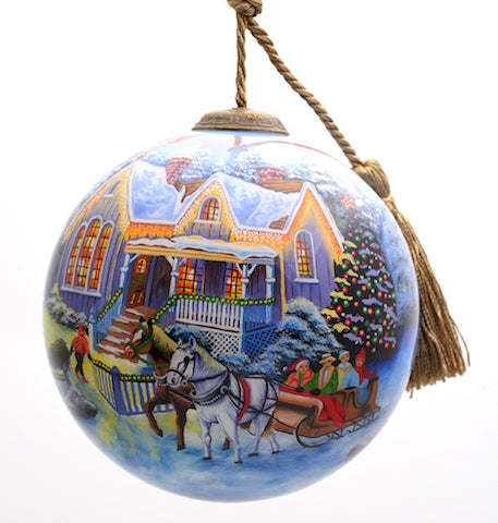 Welcome Home Holiday House Hand Painted Glass Hanging Ornament