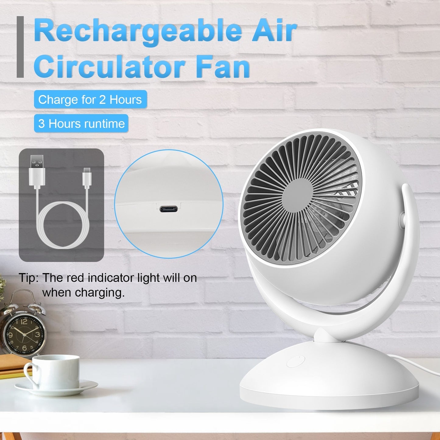 Air Circulator Desk Fan Portable Desktop Rechargeable Oscillating Fan with 4 Speeds 360 Degree Tilt Head Automatic Rotation Quiet 40dB Table Fan for Home Office Bedroom