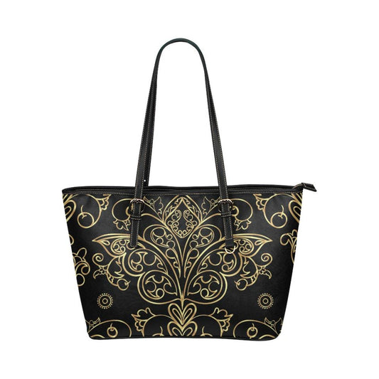 Black And Gold Vintage Butterfly Style Leather Tote Bag