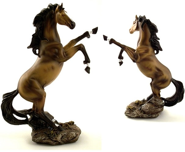 Wild Stallion Brown Horse Raring Back Figurine
