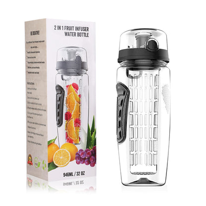 Fruit Infuser Water Bottle 32OZ Juice Shaker Sport w/ Flip Top Lid Anti-Slip Grips For Office Home Sport Running Walking Hiking