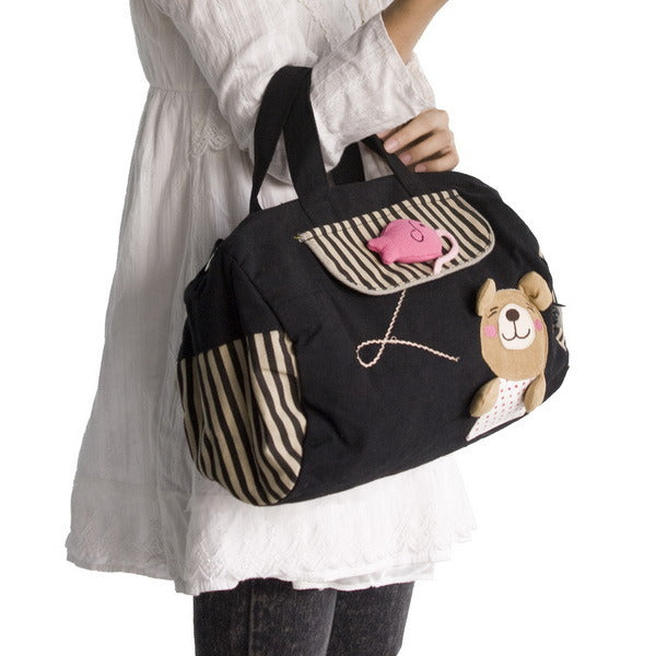 [Bear Catch the Fish] 100% Cotton Canvas Shoulder Bag / Swingpack / Travel Bag