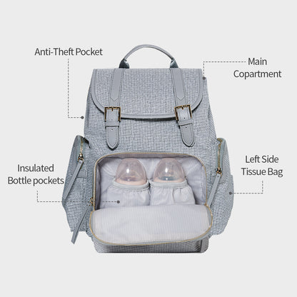 SUNVENO Diaper Bag Backpack, Baby Changing Bag Nappy Tweed Baby Diaper Bags Multifunction Waterproof for Travel