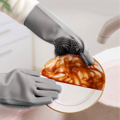 1 Pair Magic Silicone Brush Dishwashing Gloves Cleaning Sponge Pet Scrubber Heat Resistant Wash Gloves