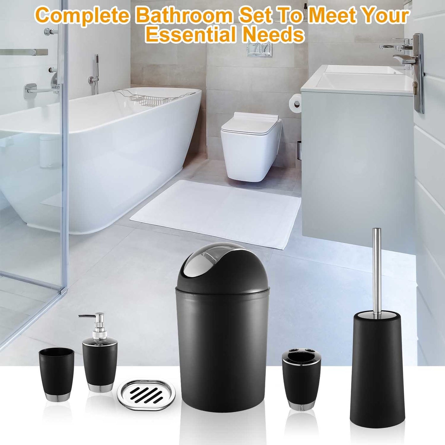 Bathroom Accessories Set 6 Pcs Bathroom Set Ensemble Complete Soap Dispenser Toothbrush Holder