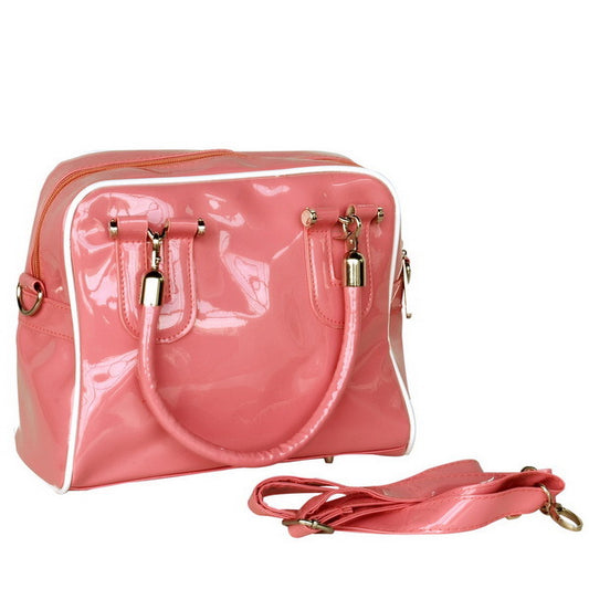 [Lovely Pink] Stylish Pink Double Handle Leatherette Bag Handbag Purse