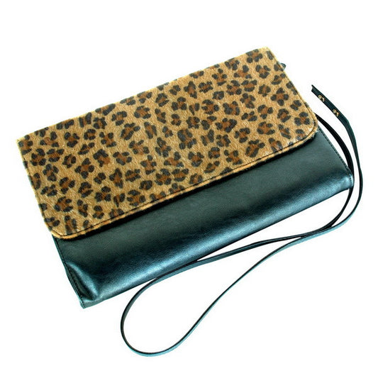 [My Way] Leopard Fur Leatherette An Strap Satchel Bag Handbag Purse
