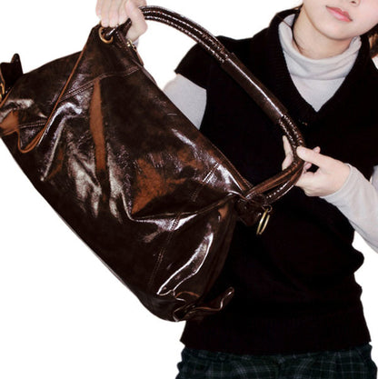[Emily Charm] Coffee Double Handle Leatherette Satchel Hobo Handbag w/Shoulder Strap