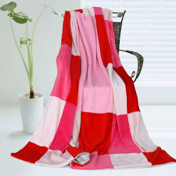 Onitiva - [Cerelia] Soft Coral Fleece Patchwork Throw Blanket (59 by 78.7 inches)
